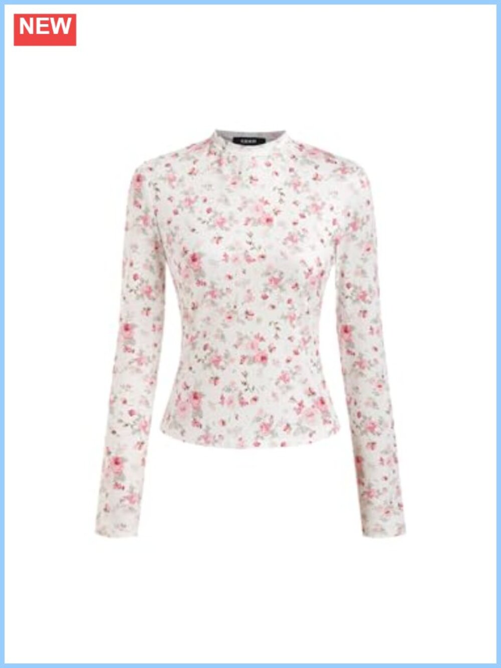 Floral Knit Mock Neck Long Sleeve Blouse Stretch Casual Top